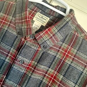 LL Bean Mens XL Tall Slightly Fitted Flannel Shirt Grey Red Plaid 298168